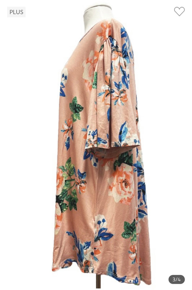 92 PSS-N {Letting Love In} Peach/Blue Floral Tunic EXTENDED PLUS SIZE 3X 4X 5X