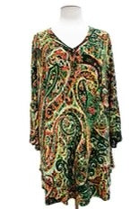 66 PQ {Beyond Compare} Green Paisley V-Neck Tunic EXTENDED PLUS SIZE 3X 4X 5X