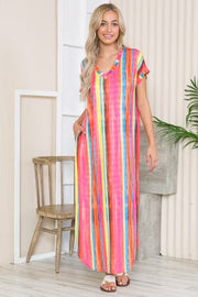 LD-F {Ultra Slim} Orange/Multi Color Striped Maxi Dress PLUS SIZE 1X 2X 3X