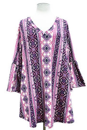 18 PQ-F {Join My Curvy} Pink Tribal Print V-Neck Top PLUS SIZE XL 2X 3X