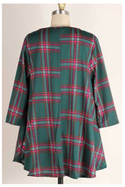 PQ-Z {Holiday Cottage}  ***FLASH SALE***Green Pink Rust Plaid Round Hem Tunic PLUS SIZE XL 2X 3X