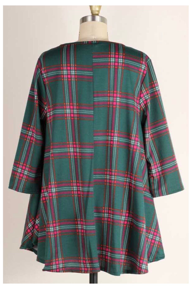 PQ-Z {Holiday Cottage}  ***FLASH SALE***Green Pink Rust Plaid Round Hem Tunic PLUS SIZE XL 2X 3X