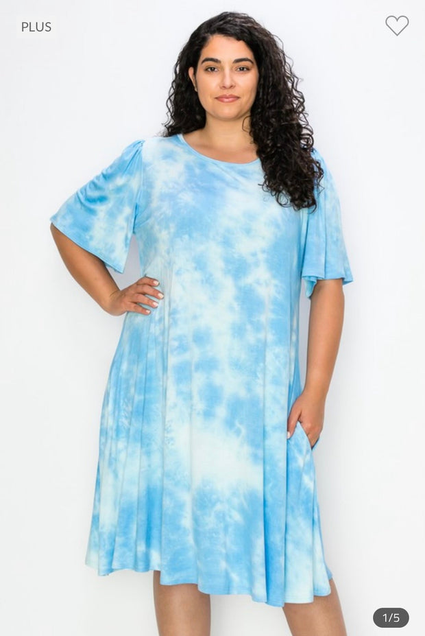 30 PSS-D {Charming Skies} Blue ***SALE***Tie Dye Dress PLUS SIZE 1X 2X 3X