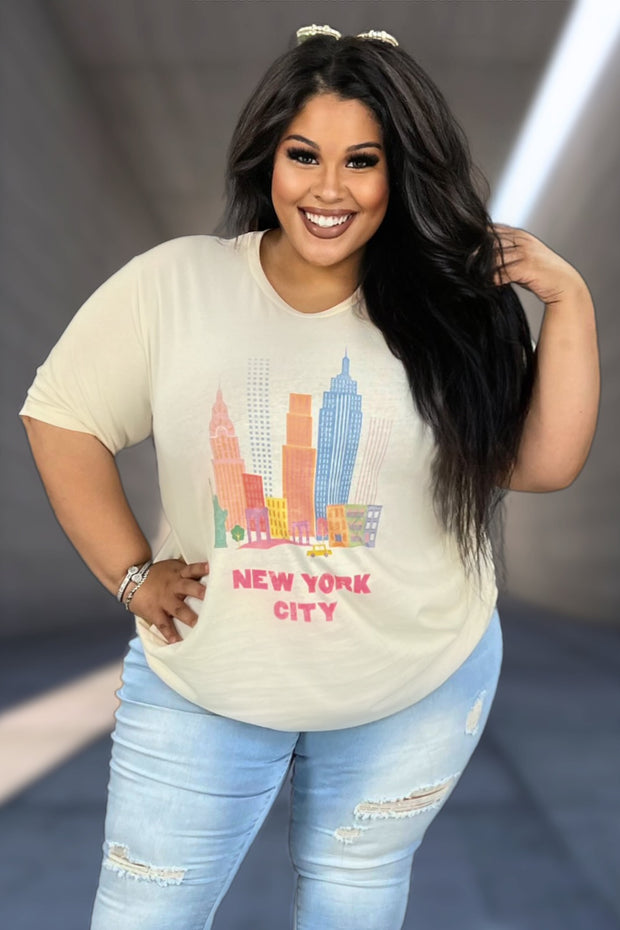 30 GT-D {New York City} Cream Graphic Tee PLUS SIZE 1X 2X 3X