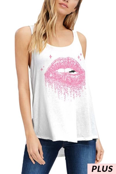 96 SV-E {Pink Lips} Ivory Graphic Racerback Tank PLUS SIZE XL 2X 3X