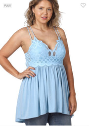 55 SV-C {Breaking The Rules} Spring Blue Spaghetti Strap Top PLUS SIZE 1X 2X 3X