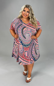 33 PSS-H {Afternoon Attraction}  Pink Paisley Printed Dress EXTENDED PLUS SIZE 3X 4X 5X