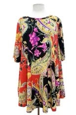 68 PSS-E {Light Up The World} Black/Red Floral Paisley Print Tunic EXTENDED PLUS SIZE 4X 5X 6X