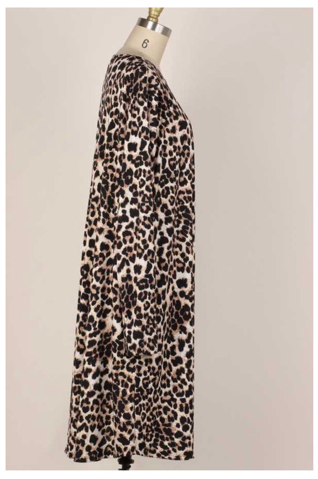 PLS-B {She's Got Sass} SALE!! Black Tan Leopard Long Sleeve Dress EXTENDED PLUS SIZE 3X 4X 5X