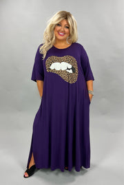 LD-F {Influencer} Purple/Leopard Lip Maxi Dress CURVY BRAND!! EXTENDED PLUS SIZE 3X 4X 5X 6X