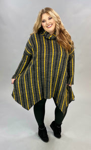 PQ-B {Time Together} Mustard Charcoal  Stripe Cowl Neck Tunic PLUS SIZE XL 2X 3X