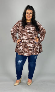 73 PLS-Z {Hidden Meaning} Brown Print Top EXTENDED PLUS SIZE 3X 4X 5X