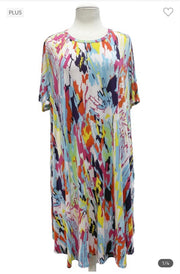 97 PSS-L {Splash Of Color} Multi-Color ***SALE***Printed Dress PLUS SIZE 1X 2X 3X