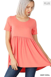 65 SSS-E {Blessed With Curvy} Deep Coral Babydoll Tunic PLUS SIZE 1X 2X 3X