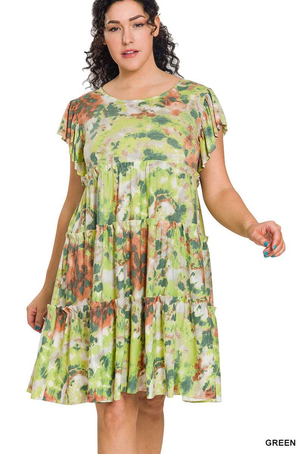 32 PSS-C {Sending Hugs} Green Print RuffleTiered Dress PLUS SIZE 1X 2X 3X