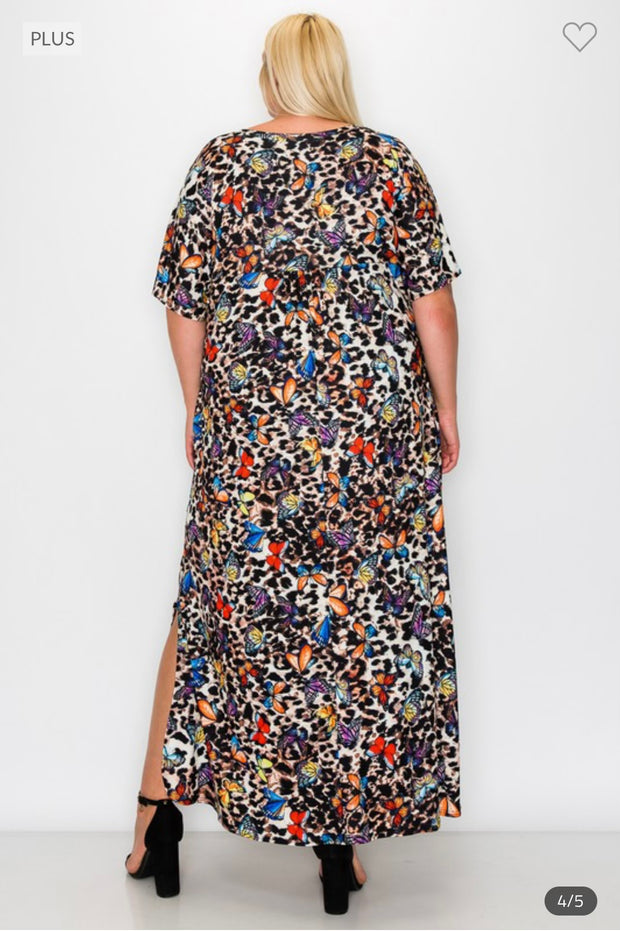 LD-Z {Butterfly Inspired} Butterfly Print***SALE*** V-Neck Maxi Dress EXTENDED PLUS SIZE 3X 4X 5X