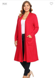 54 OT-C {Never Too Late} Red Duster w/Pockets PLUS SIZE 1X 2X 3X