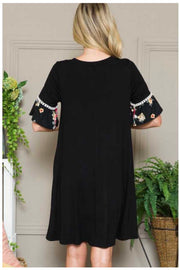 65 CP-Q {Rules of Romance} Black Dress w Floral Sleeve PLUS SIZE 1X 2X 3X