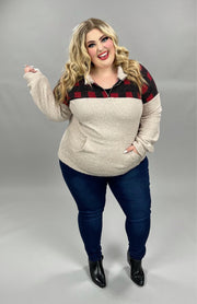 78 CP-C {Give You Joy} Red Plaid/Mocha Pullover W/Pockets PLUS SIZE 1X 2X 3X