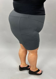 BIN 98 {Smooth Rider} Charcoal Biker Short W/Pockets PLUS SIZE 1X 2X 3X