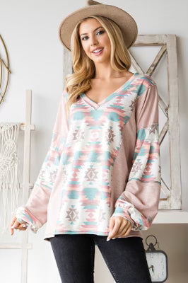 54 CP-Q {The Desert Awaits} Dusty Pink Aztec Print Top PLUS SIZE 1X 2X 3X