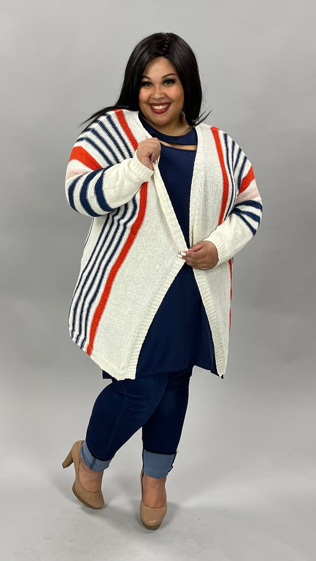 37 OR 12 OT-N {Making Way} Beige/Striped Cardigan PLUS SIZE 2X/3X