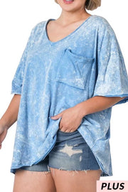 13 PSS-D {Sure And Steady} Blue Mineral Wash V-Neck Top PLUS SIZE 1X 2X 3X