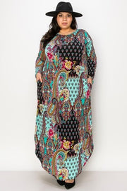 LD-N {Strolling By} Multi-Color Paisley Long Sleeve Maxi Dress EXTENDED PLUS SIZE 3X 4X 5X