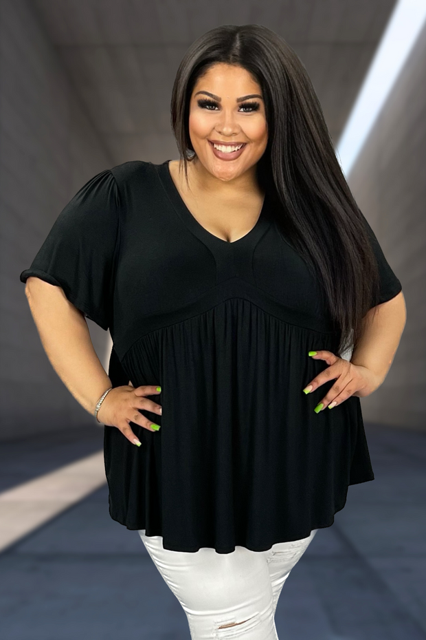 99 SSS-G {Catching Glances} Black SALE!! V-Neck Babydoll Tunic CURVY BRAND!!!  EXTENDED PLUS SIZE XL 2X 3X 4X 5X 6X