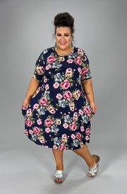 73 PSS-D {Gonna Be Me} ***SALE***Navy Floral Print Dress PLUS SIZES 1X 2X 3X