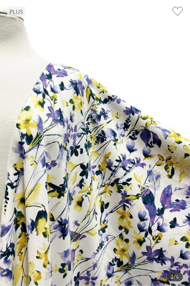 52 OT-B {Sweet As Ever} Ivory/Lavender Floral Kimono EXTENDED PLUS SIZE 3X 4X 5X