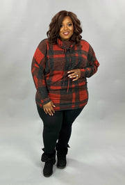 23 PLS-A {State Of Grace} Red Plaid Cowl Neck Tunic PLUS SIZE XL 2X 3X