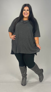 85 SSS-A {Down Home} Charcoal Cowl Neck Top PLUS SIZE XL 2X 3X