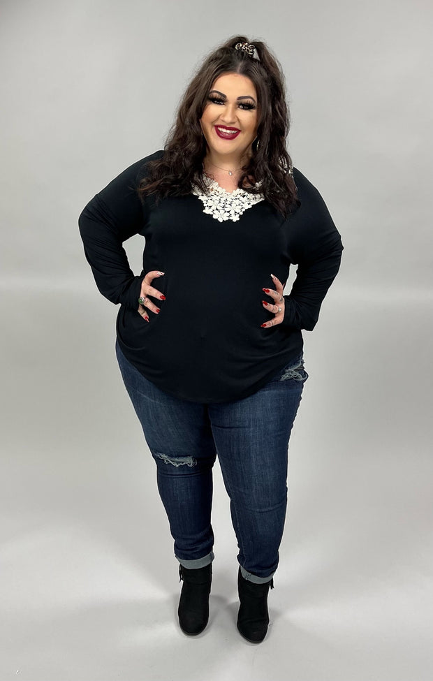 32 SD-O {Shine Like A Diamond} Black Top W/Lace Detail PLUS SIZE 1X 2X 3X