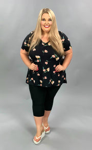 PSS-G {Marvelous Magic}  SALE!! Black Floral Print Hi-Low Tunic PLUS SIZE 1X 2X 3X