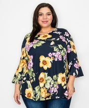 91 PQ-Z {Try Me} Navy Floral Top EXTENDED PLUS SIZE 3X 4X 5X