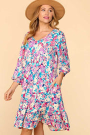 25 PQ-A {Infinite Bliss} Fuchsia Floral V-Neck Babydoll Dress PLUS SIZE 1X 2X 3X