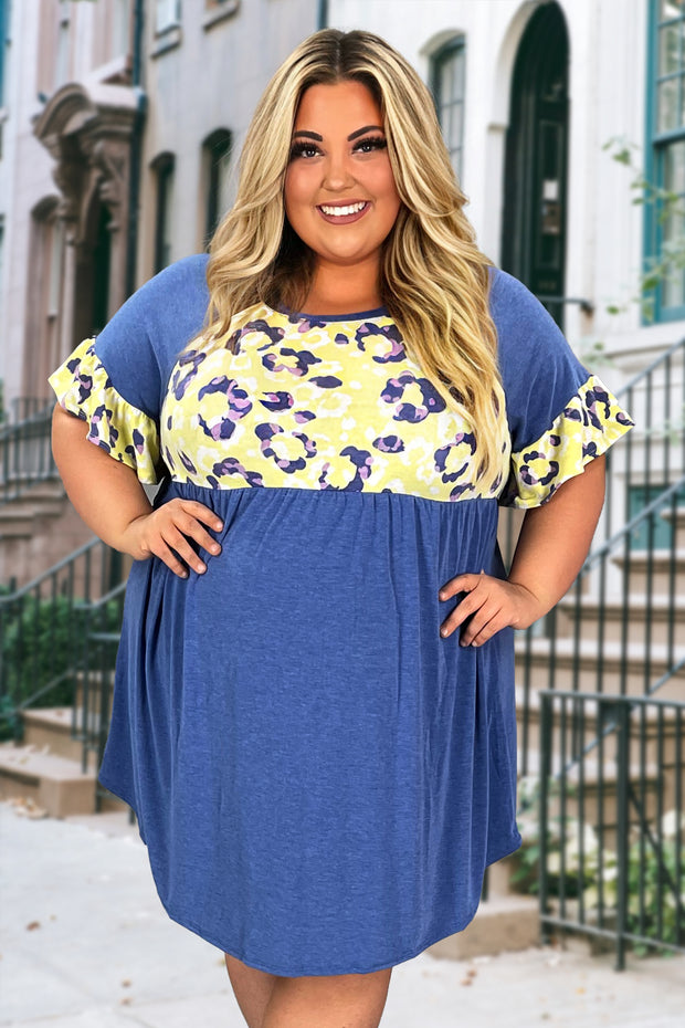 68 CP-E {Can Hardly Wait} BLUE Print Babydoll Dress PLUS SIZE 1X 2X 3X