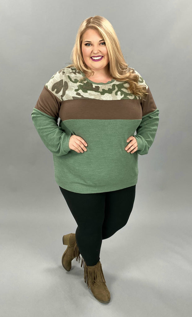 29 CP-F {Camo Duty} Green Brown Camo Top PLUS SIZE XL 2X 3X