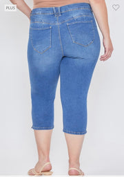 BT-R {Royalty For Me} Med. Blue Ripped Capri Jeans EXTENDED PLUS SIZE 14 16 18 20 22 24