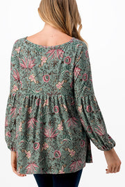 64 PQ-J {What You Love} Dusty Green Floral Babydoll Top PLUS SIZE 1X 2X 3X