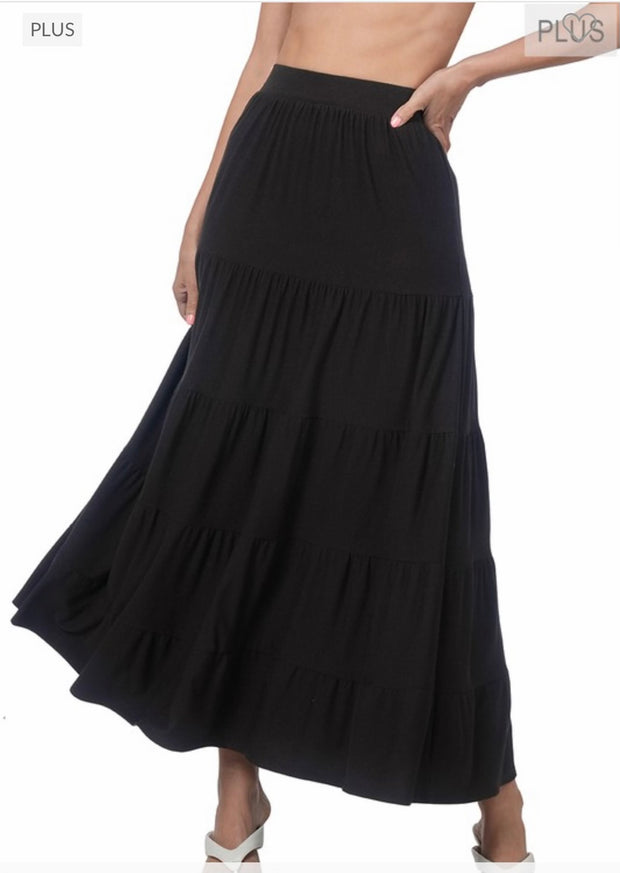 BT-Y {Classy Meets Comfort} Black Tiered Skirt PLUS SIZE 1X 2X 3X