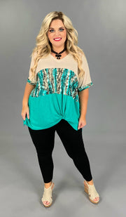 CP-S ( Wild Side) Mint & Beige Snake Skin Printed Top PLUS SIZE XL, 1X, 2X ***FLASH SALE!!