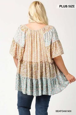 93 CP-C {Bring Me Flowers} GiGiO Floral***SALE*** Chiffon Peasant Top PLUS SIZE XL 1X 2X