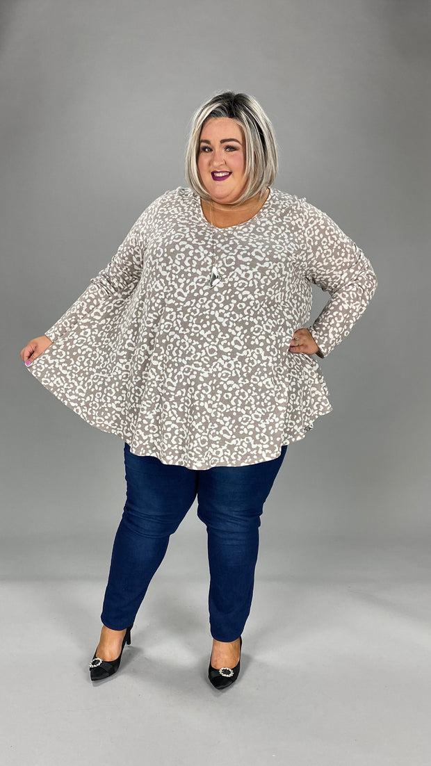 26 PLS-B {One Day Soon} Taupe Animal Print V-Neck Top EXTENDED PLUS SIZE 3X 4X 5X