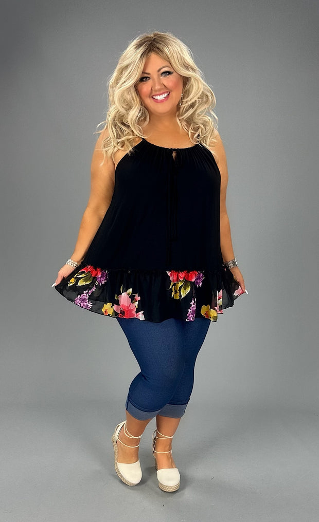 24 SV-V {Private Oasis} SALE!! Black Floral Ruffle Top PLUS SIZE 1X 2X 3X