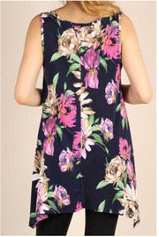 SV-Z {Made From Love} Navy ***SALE***Floral Sleeveless Tunic PLUS SIZE 1X 2X 3X