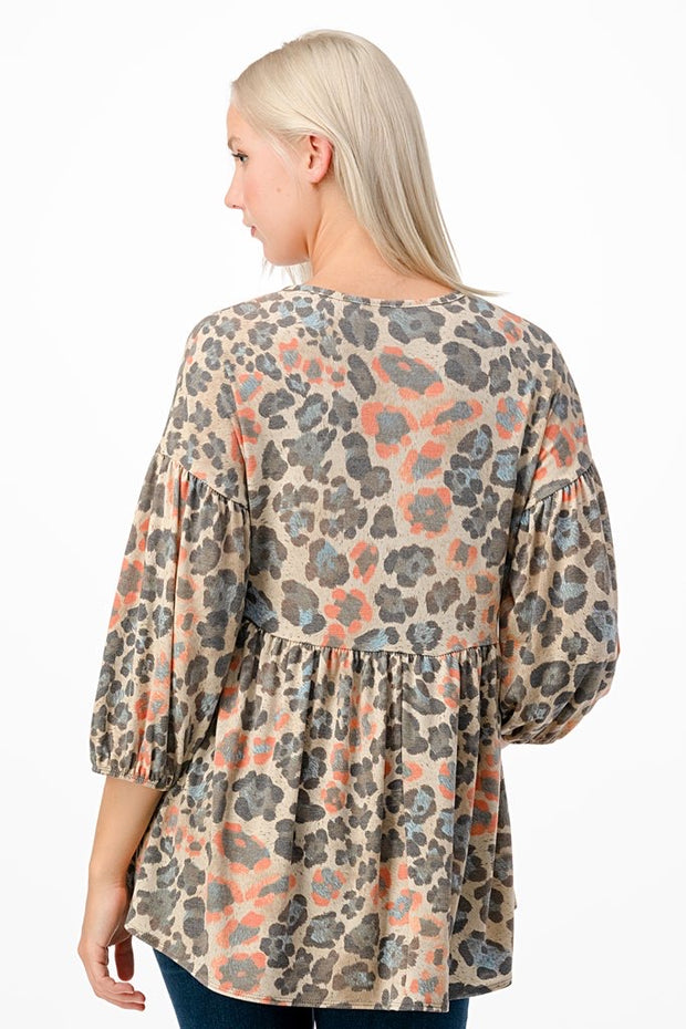 69 PQ-J {Beautifully You} Taupe Animal Print Top PLUS SIZE 1X 2X 3X