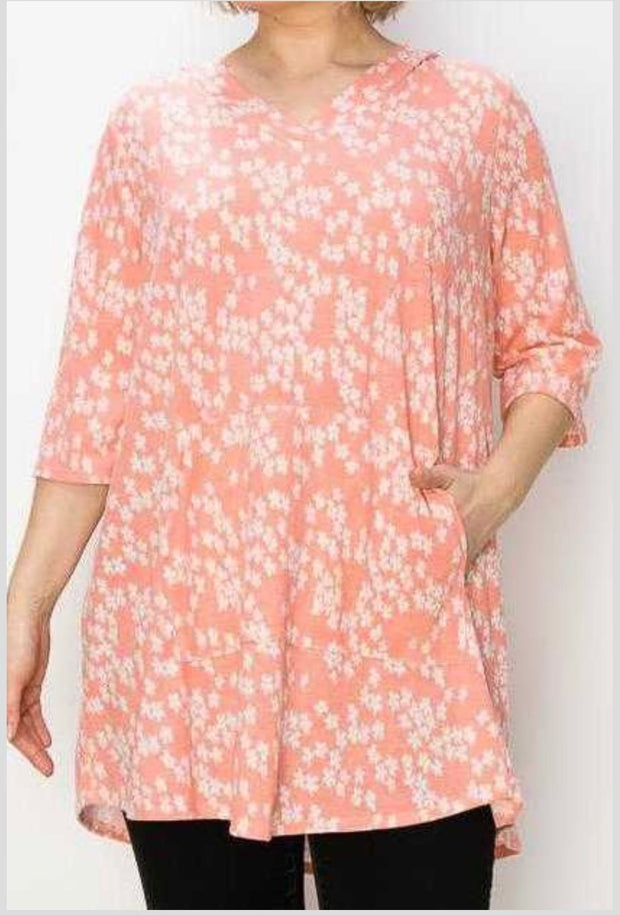 28 PSS-P {Fit As A Fiddle} Peach Floral Hoodie EXTENDED PLUS SIZE 3X 4X 5X 6X***FLASH SALE***