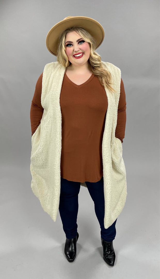 59  OT-F {A Step Closer} Taupe Sharpa Long Vest PLUS SIZE 1X 2X 3X